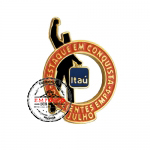 Pin Campanha Destaque - Pin em metal no relevo com formato recortado e banho dourado com aplicao de cor esmaltada. Pins promocionais para campanha de destaque de vendas. Fbrica de pins personalizados.
