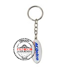 Chaveiro Adesivado Resinado - Chaveiro personalizado em metal, banho niquelado, aplicao de adesivo digital com cobertura de resina transparente, montado com corrente e argola comum, embalado individualmente em saco plstico.