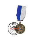Medalha em relevo - Medalha personalizada em relevo medindo 35mm de dimetro, banho bronzeado e aplicao de cor chapada, montada com passador e fita de gorgoro para peito a 02 cores.