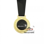 Medalhas Relevo com Adesivo - Medalha modelo de linha com banho dourado, relevo nas bordas e gravao em adesivo resinado, com fita de cetim. Fabrica de medalhas personalizadas para eventos e campanhas promocionais. Medalhas sob encomenda com sua arte em etiqueta resinada.