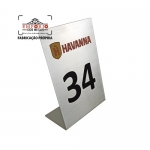 Placa para Identificao de Mesa - Placa formato em L de ao inox escovado e gravada com impresso digital U.V. Fbrica de placas numeradas para identificao de mesa em restaurantes e bares. Placa reservado de mesa.