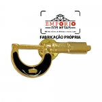 PIN FORMATO MICROMETRO - Pin em metal no relevo e vazado no formato de micrmetro, banho dourado, com borboleta metlica. Pin personalizado para campanha promocional. Broches personalizados. Fbrica de pins em metal.