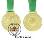 Medalha personalizada - Medalha de Honra ao Mrito personalizada em relevo frente e verso, banho dourado com fita de cetim para pescoo.