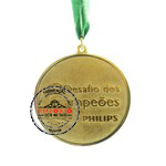 Medalha em relevo - Medalha em relevo formato  redondo com banho dourado e fita de cetim para pescoo.