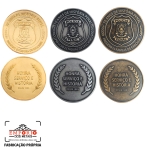 MEDALHAS PROMOCIONAIS POLCIA PENAL - Medalha em metal no relevo com banho dourado, prata velha e bronze. Fbrica de moedas comemorativas e promocionais para eventos. Homenagem Policial. Polcia Penal. Moedas personalizadas.