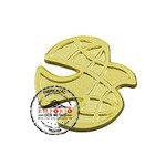 Pin metlico - Pin metlico em relevo com banho dourado e formato de guia com pino e borboleta metlica no verso.